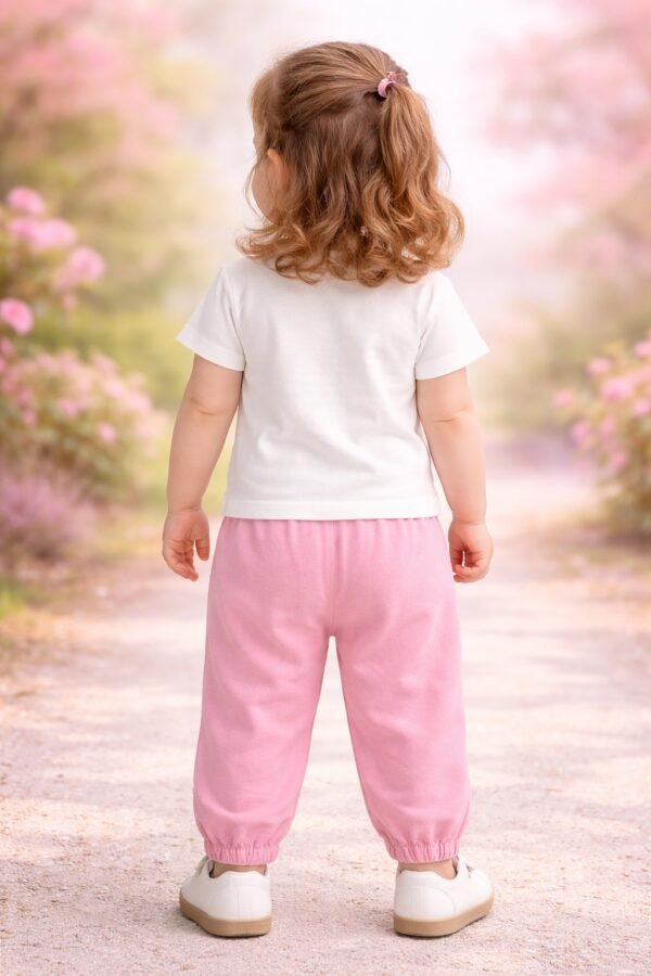 Kız Bebek Katen Takım Pembe Renk Baskili Günlük Kiyafet - Gorsel 4