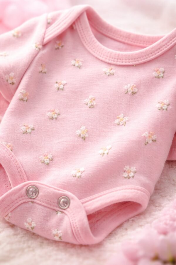 Kız Bebek Kısa Kollu Çiçek Desenli Pamuklu Çıtçıtlı Badi, rahat ve şık yazlık bebek giyim - Gorsel 3