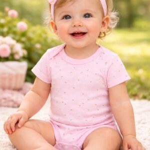 Kız Bebek Kısa Kollu Çiçek Desenli Pamuklu Çıtçıtlı Badi, rahat ve şık yazlık bebek giyim