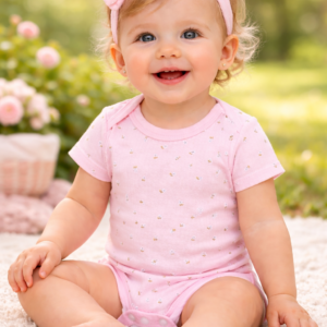 Kız Bebek Kısa Kollu Çiçek Desenli Pamuklu Çıtçıtlı Badi, Kız Bebek Giyim, Rahat ve şık tasarım