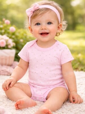Kız Bebek Kısa Kollu Çiçek Desenli Pamuklu Çıtçıtlı Badi, rahat ve şık yazlık bebek giyim