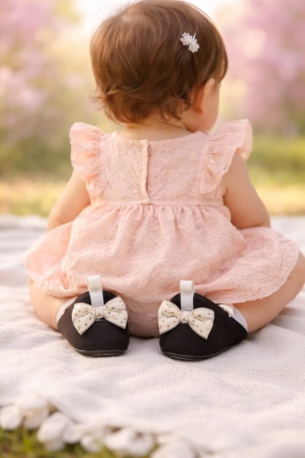 Kız Bebek Kurdelalı Babet kahverengi lacivert pembe renklerde rahat ve şık çocuk ayakkabısı - Gorsel 4