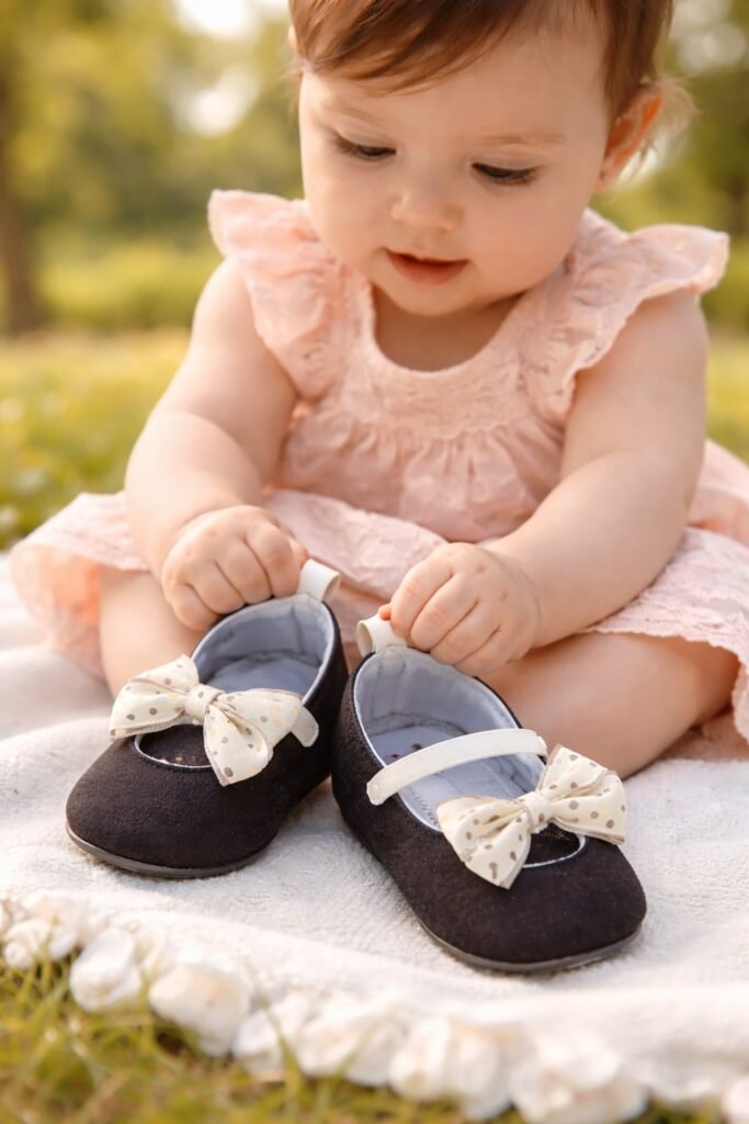 Kız Bebek Kurdelalı Babet kahverengi lacivert pembe renklerde rahat ve şık çocuk ayakkabısı