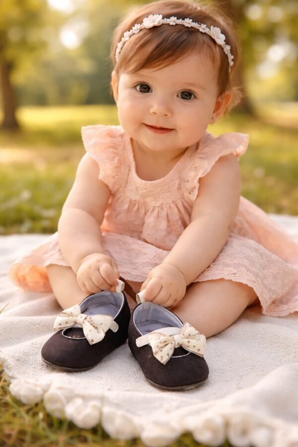 Kız Bebek Kurdelalı Babet kahverengi lacivert pembe renklerde rahat ve şık çocuk ayakkabısı - Gorsel 2