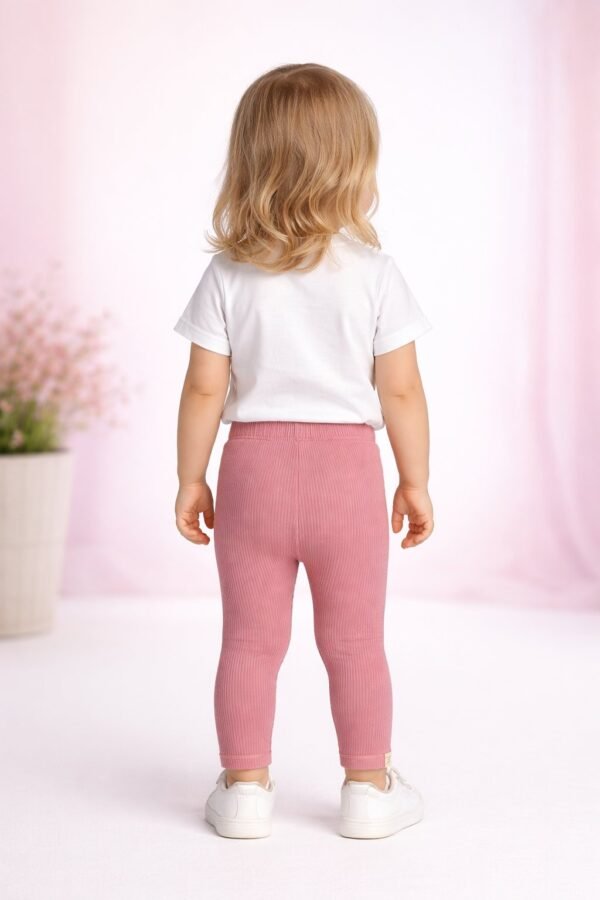 Kız Bebek Likralı Tek Alt Tayt Fuşya Renk Bel Lastikli Esnek 4-24 Ay - Bebek Giyim - Gorsel 4