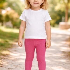 Kız Bebek Likralı Tek Alt Tayt Fuşya Renk Bel Lastikli Esnek 4-24 Ay