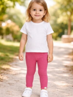 Kız Bebek Likralı Tek Alt Tayt Fuşya Renk Bel Lastikli Esnek 4-24 Ay - Bebek Giyim