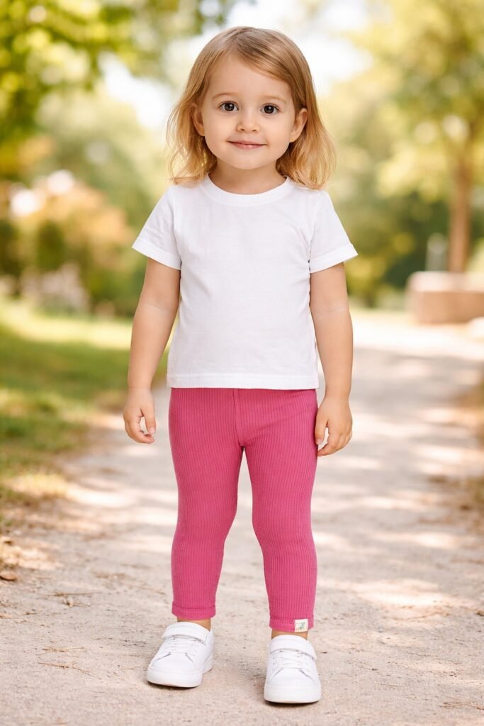 Kız Bebek Likralı Tek Alt Tayt Fuşya Renk Bel Lastikli Esnek 4-24 Ay - Bebek Giyim