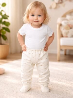 Kız Bebek Mantar Baskılı Beli Lastikli Ayaklı Tek Alt, Konforlu ve Yumuşak Kumaş