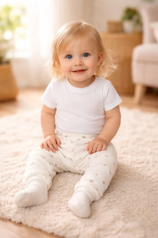 Kız Bebek Mantar Baskılı Beli Lastikli Ayaklı Tek Alt, Konforlu ve Yumuşak Kumaş - Gorsel 2