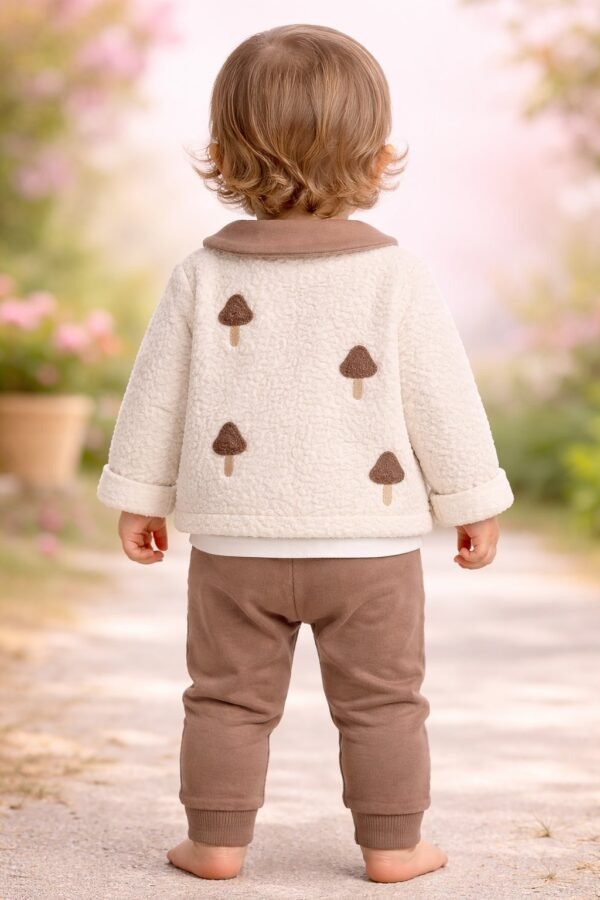 Kız Bebek Mantar Baskılı Welsoft Ceketli 3 Parça Takım rahat ve şık - Gorsel 4