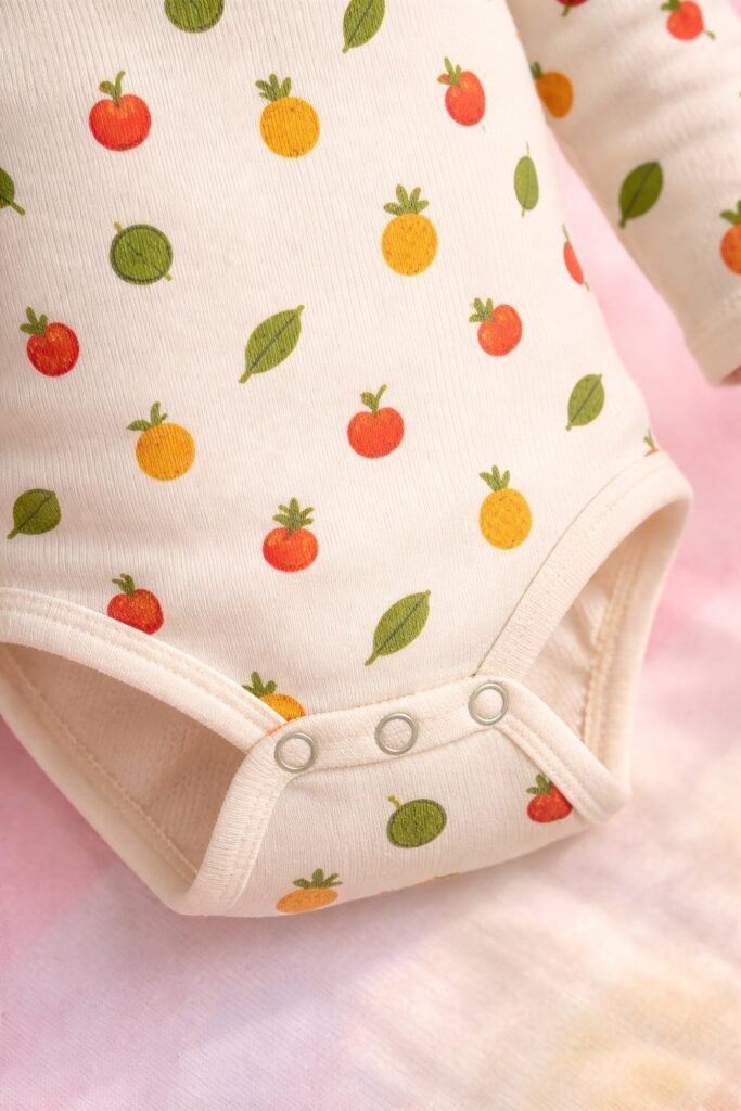 Kız Bebek Meyve Desenli Uzun Kollu Çıtçıtlı Body, rahat ve şık bebek giyim - Gorsel 3