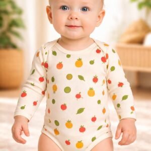 Kız Bebek Meyve Desenli Uzun Kollu Çıtçıtlı Body