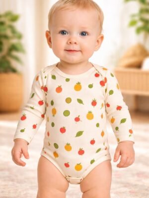 Kız Bebek Meyve Desenli Uzun Kollu Çıtçıtlı Body, rahat ve şık bebek giyim
