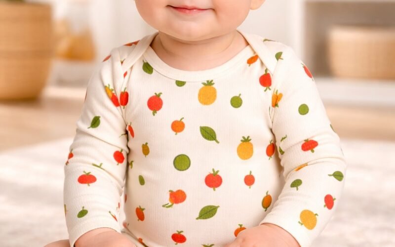 Kız Bebek Meyve Desenli Uzun Kollu Çıtçıtlı Body, rahat ve şık bebek giyim - Gorsel 2