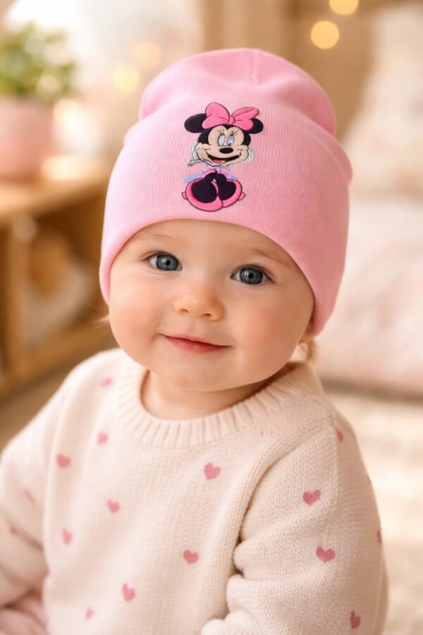 Kız Bebek Mickey Baskılı Penye Bere - Pamuklu, Unisex ve Hafif - Gorsel 2