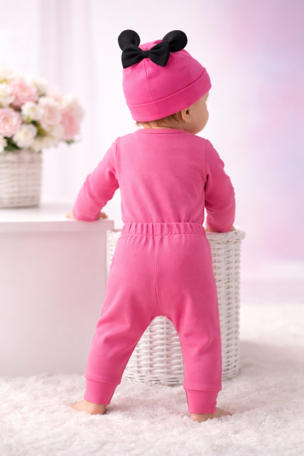 Bebek Kız Pembe Takımı 3-18 Ay, Yumuşak ve Rahat Giyim, Body Pantolon Bere - Gorsel 2