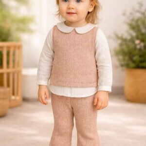 Kız Bebek Simli Müslin Gömlekli Pantolon Takımı, Bebek Giyim, Rahat ve Şık