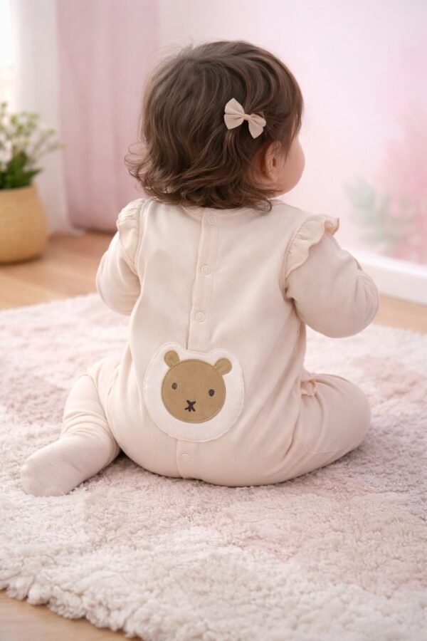 Kız Bebek Tulum Krem Renkli ve Rahat Beden Seçenekleri ile - Gorsel 4