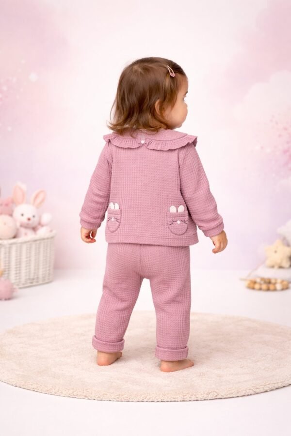 Bebek Kız Takım Yazlık Pamuklu Fırfır Yakalı 3'lü Set, hareket özgürlüğü sağlayan rahat giyim - Gorsel 4