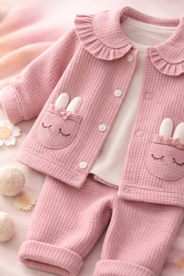 Bebek Kız Takım Yazlık Pamuklu Fırfır Yakalı 3'lü Set, hareket özgürlüğü sağlayan rahat giyim - Gorsel 3