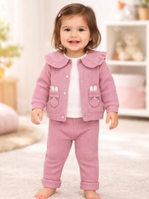 Bebek Kız Takım Yazlık Pamuklu Fırfır Yakalı 3'lü Set, hareket özgürlüğü sağlayan rahat giyim