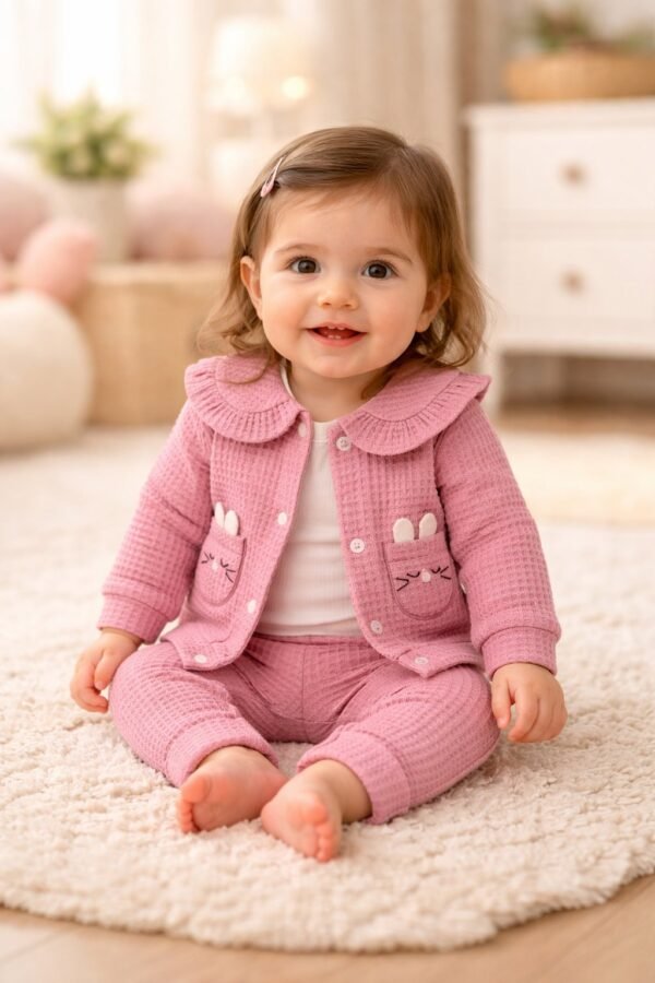 Bebek Kız Takım Yazlık Pamuklu Fırfır Yakalı 3'lü Set, hareket özgürlüğü sağlayan rahat giyim - Gorsel 2