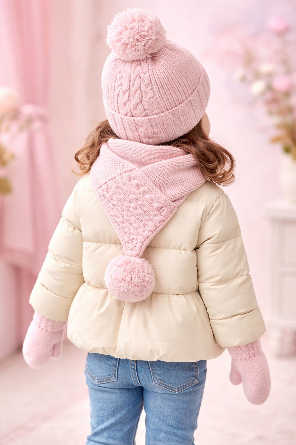 Yünlü Bebek Atkı Bere Eldiven Seti Pembe Renkli ve 1-4 Yaş Güvenilir - Gorsel 4