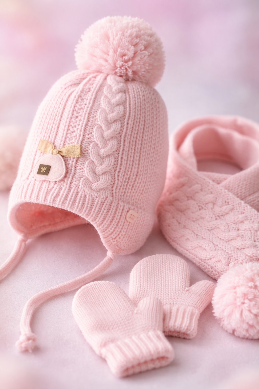 Yünlü Bebek Atkı Bere Eldiven Seti Pembe Renkli ve 1-4 Yaş Güvenilir - Gorsel 3