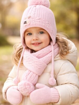 Yünlü Bebek Atkı Bere Eldiven Seti Pembe Renkli ve 1-4 Yaş Güvenilir