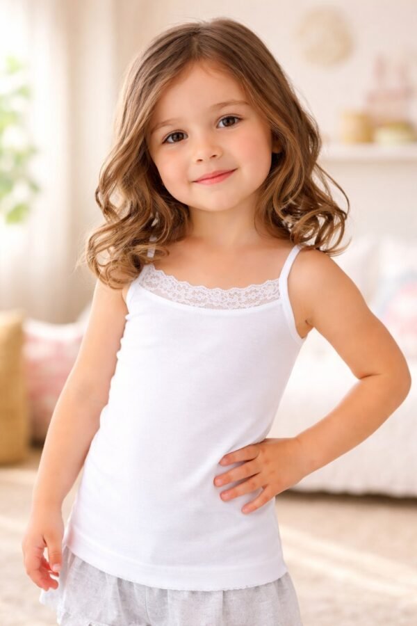 Kız Çocuk Askılı Atlet Beyaz 2-3 Yaş Günlük Konforlu Giyim - Gorsel 2