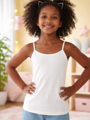 Beyaz renkli kız çocuk askılı atlet, 6-11 yaş, rahat ve şık iç giyim