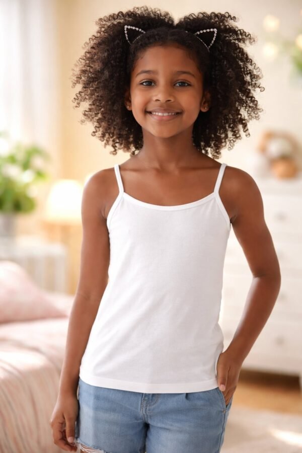 Beyaz renkli kız çocuk askılı atlet, 6-11 yaş, rahat ve şık iç giyim - Gorsel 2