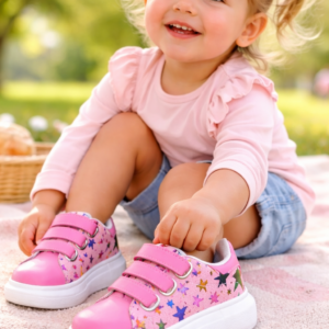 Kız Çocuk Spor Ayakkabı Kırmızı Pembe Renkli Baskılı Kaymaz Taban