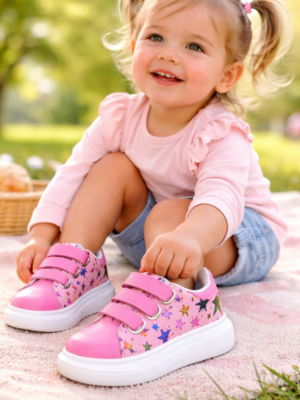 Kız Çocuk Spor Ayakkabı Kırmızı Pembe Renkli Baskılı Kaymaz Taban