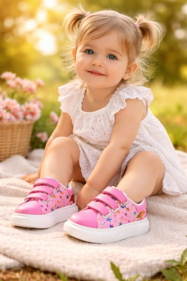 Kız Çocuk Spor Ayakkabı Kırmızı Pembe Renkli Baskılı Kaymaz Taban - Gorsel 2