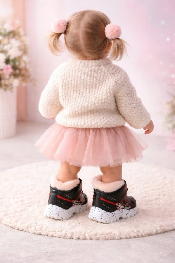 Kız Çocuk Ayakkabı Su Geçirmez Yünlü İç Kaymaz Tabanlı Lacivert Siyah Renkli - Gorsel 4