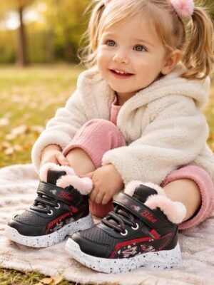 Kız Çocuk Ayakkabı Su Geçirmez Yünlü İç Kaymaz Tabanlı Lacivert Siyah Renkli