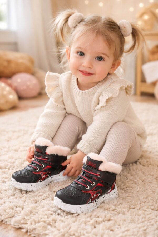 Kız Çocuk Ayakkabı Su Geçirmez Yünlü İç Kaymaz Tabanlı Lacivert Siyah Renkli - Gorsel 2