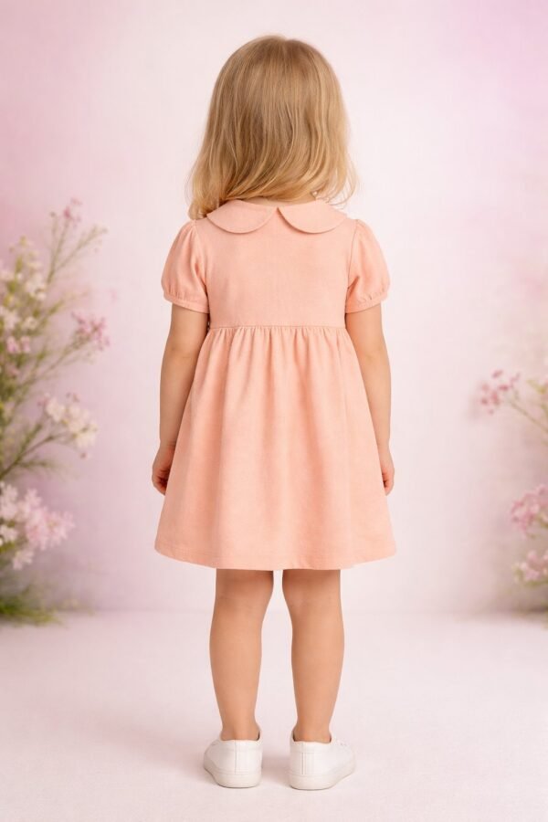 Turuncu Kız Çocuk Elbisesi Bebe Yaka Boncuk Detaylı Şık Günlük Kullanım - Gorsel 4