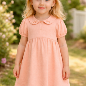 Turuncu Kız Çocuk Elbisesi Bebe Yaka Boncuk Detaylı Şık Günlük Kullanım