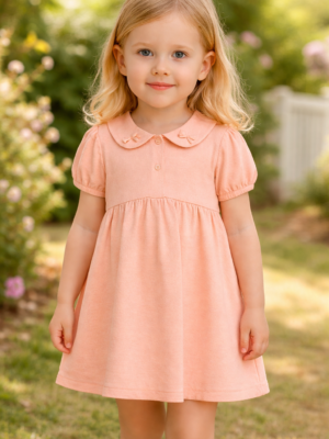 Turuncu Kız Çocuk Elbisesi Bebe Yaka Boncuk Detaylı Şık Günlük Kullanım