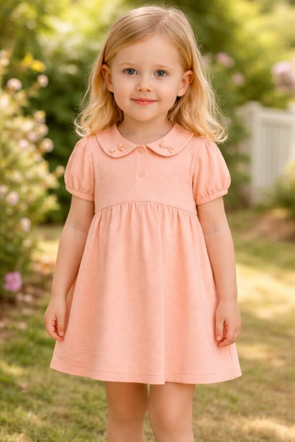 Turuncu Kız Çocuk Elbisesi Bebe Yaka Boncuk Detaylı Şık Günlük Kullanım