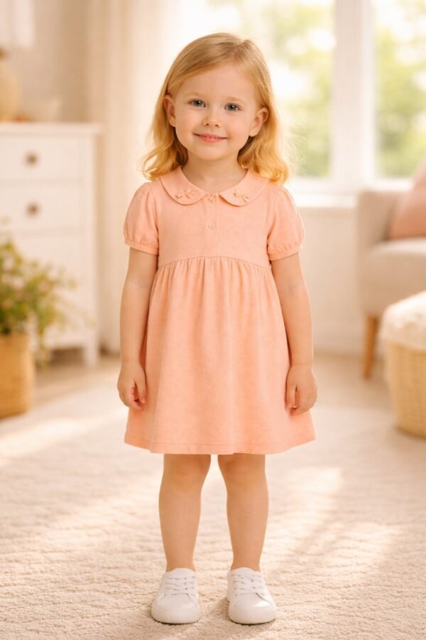 Turuncu Kız Çocuk Elbisesi Bebe Yaka Boncuk Detaylı Şık Günlük Kullanım - Gorsel 2