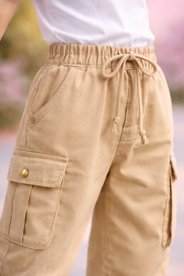 Kız Çocuk Pantolon Kadife Bel Bağcıklı Cepli Bilek Lastikli rahatlık ve şıklık sağlar - Gorsel 3