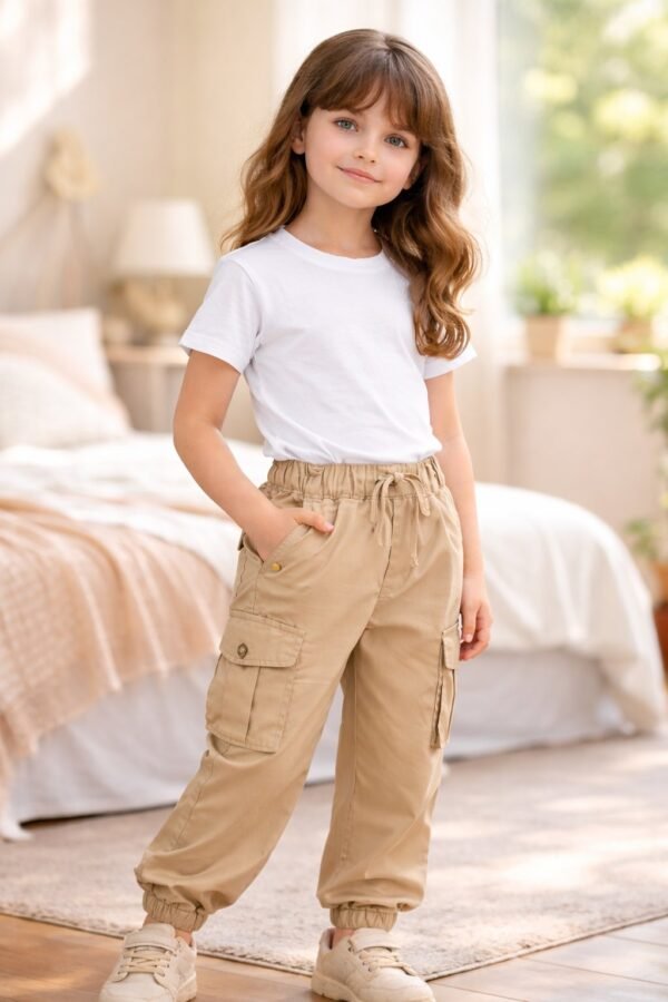 Kız Çocuk Pantolon Kadife Bel Bağcıklı Cepli Bilek Lastikli rahatlık ve şıklık sağlar - Gorsel 2