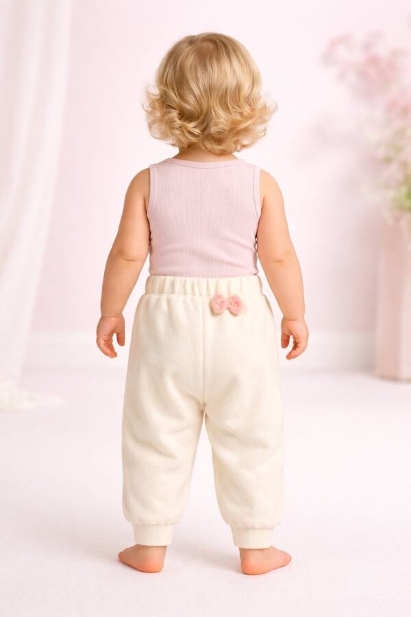 Kız çocuk lastikli pantolon açık kahve renkli ve fiyonk detaylı, rahat ve şık günlük pantolon - Gorsel 4