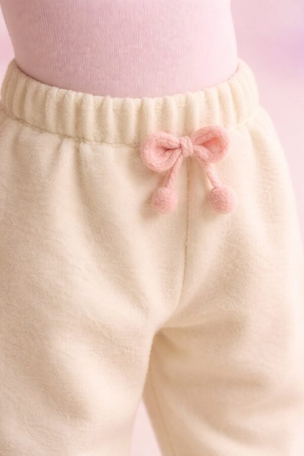 Kız çocuk lastikli pantolon açık kahve renkli ve fiyonk detaylı, rahat ve şık günlük pantolon - Gorsel 3