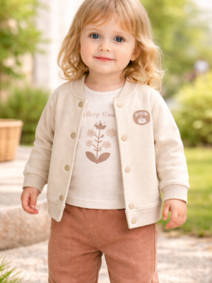 Kız Çocuk Bron To Be Yazılı Kolej Ceketli 3 Parça Takım, rahat ve şık, vizon renk