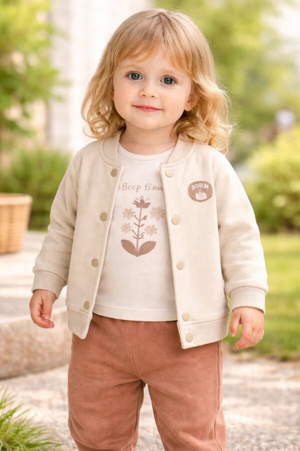 Kız Çocuk Bron To Be Yazılı Kolej Ceketli 3 Parça Takım, Kız Giyim, Vizon Renkli